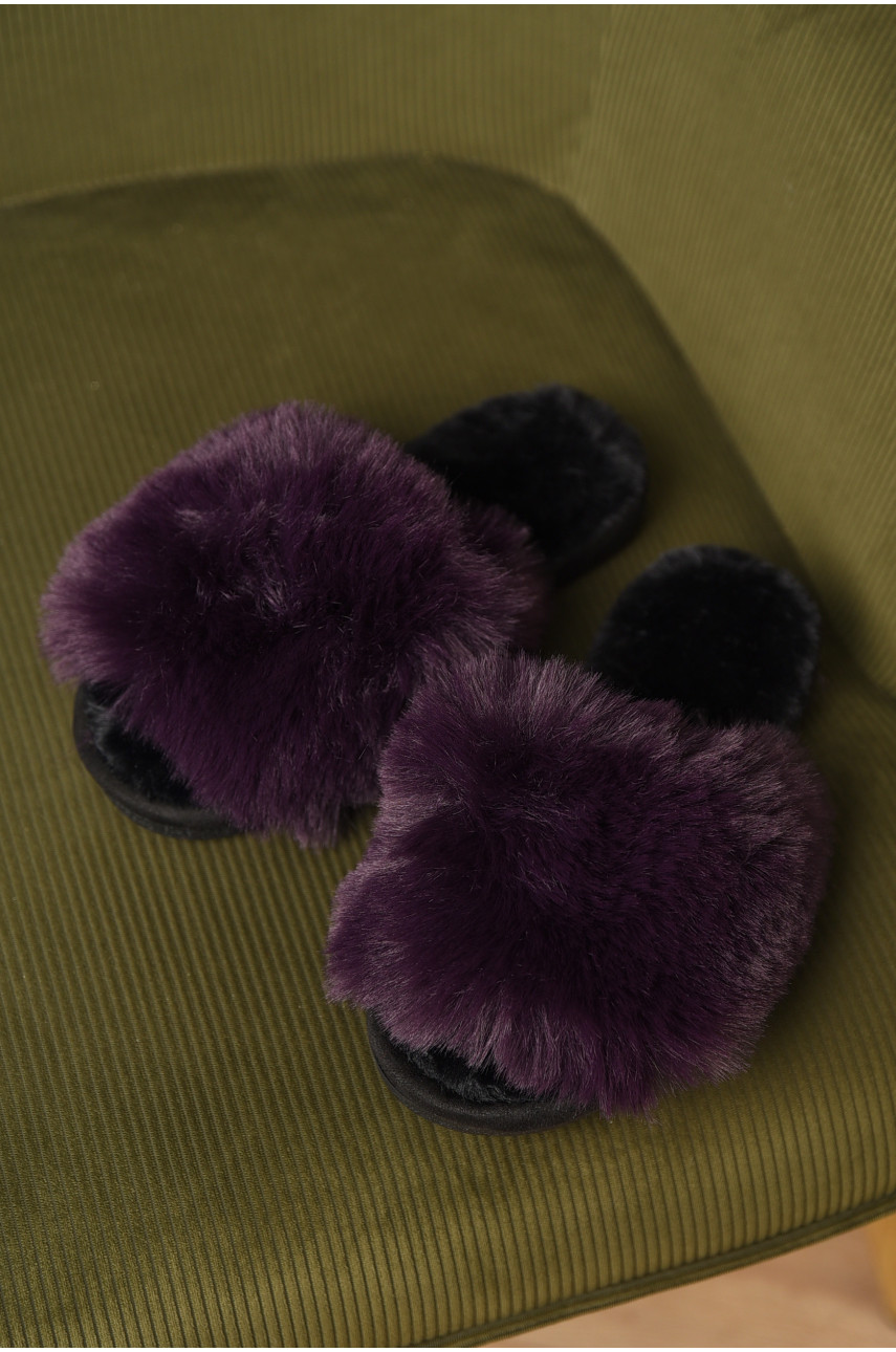 Капці домашні жіночі хутряні темно-фіолетового кольору р-2 209340