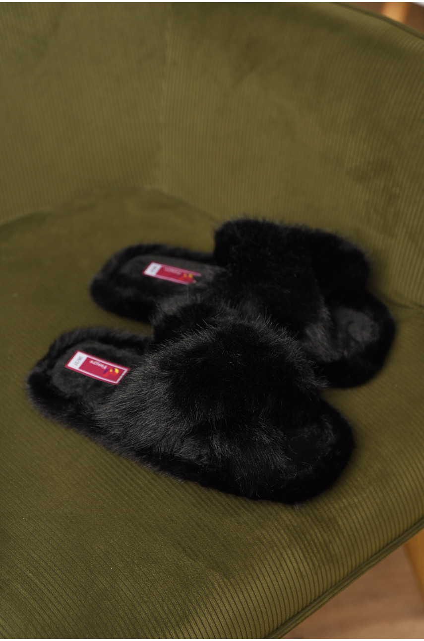 Капці домашні жіночі хутряні чорного кольору А8136 209341