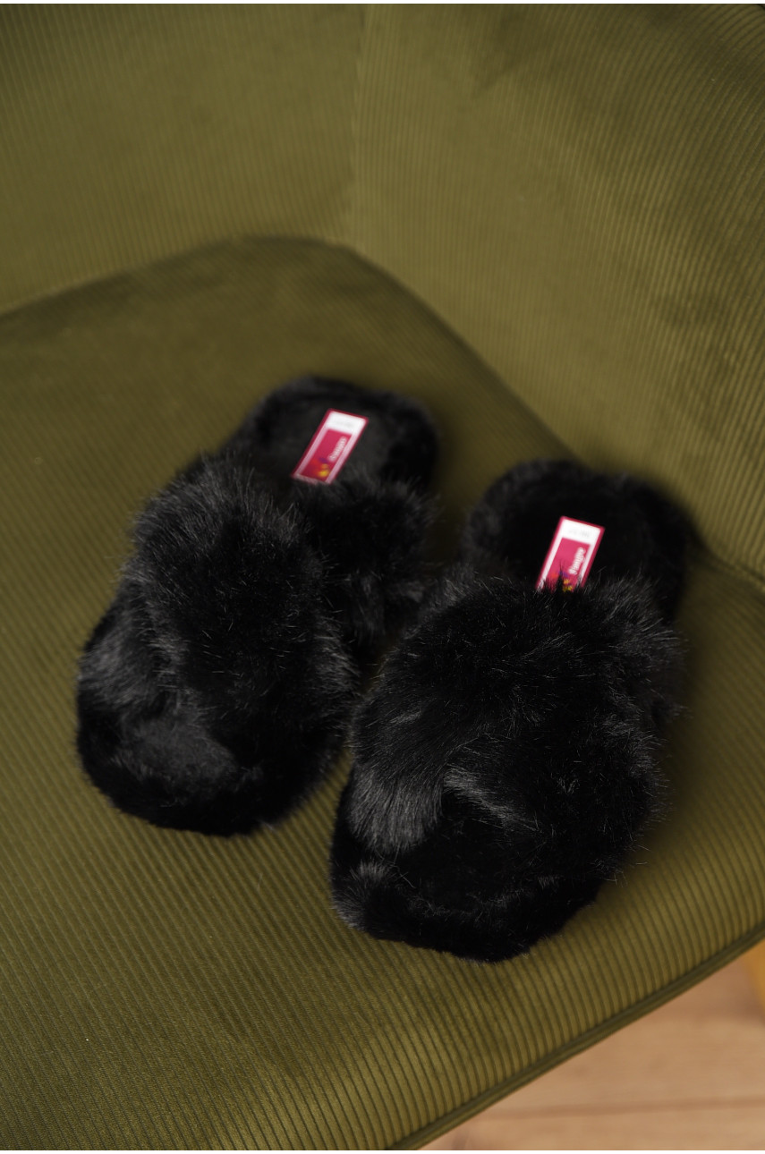 Капці домашні жіночі хутряні чорного кольору А8136 209341