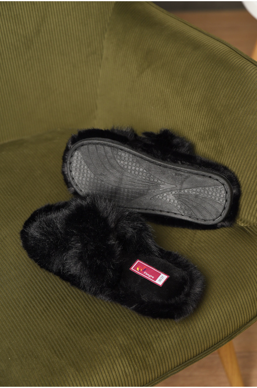 Капці домашні жіночі хутряні чорного кольору А8136 209341 Капці домашні жіночі хутряні чорного кольору А8136 209341