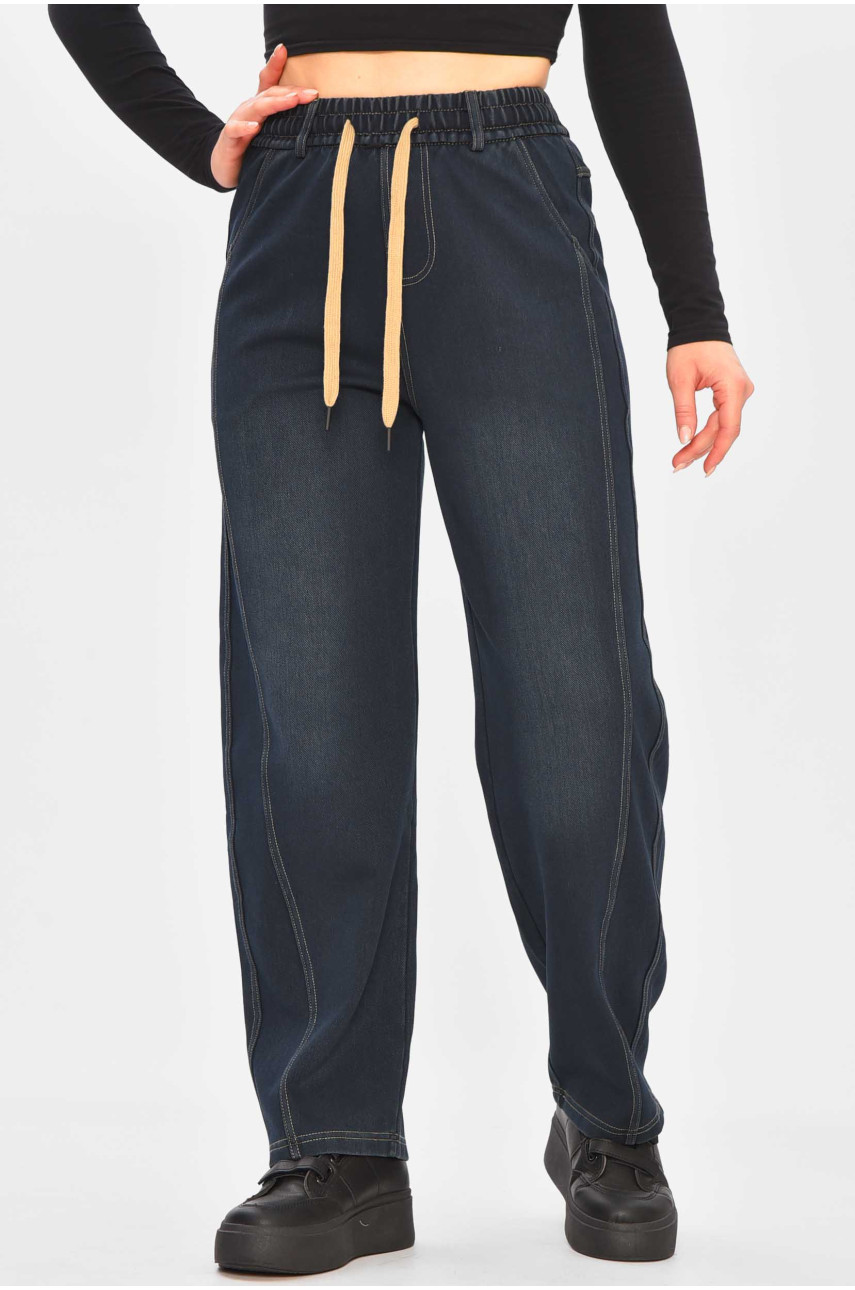 Джинсы женские однотонные тёмно-синего цвета А4211-1 209345