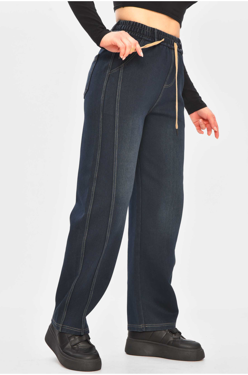 Джинсы женские однотонные тёмно-синего цвета А4211-1 209345