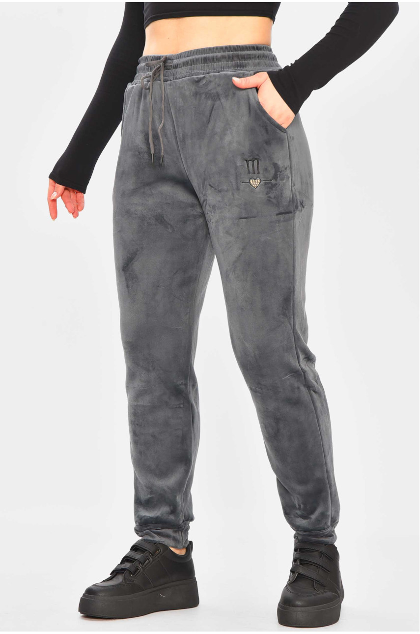 Спортивные штаны женские на искусственном меху тёмно-серого цвета А502 209346