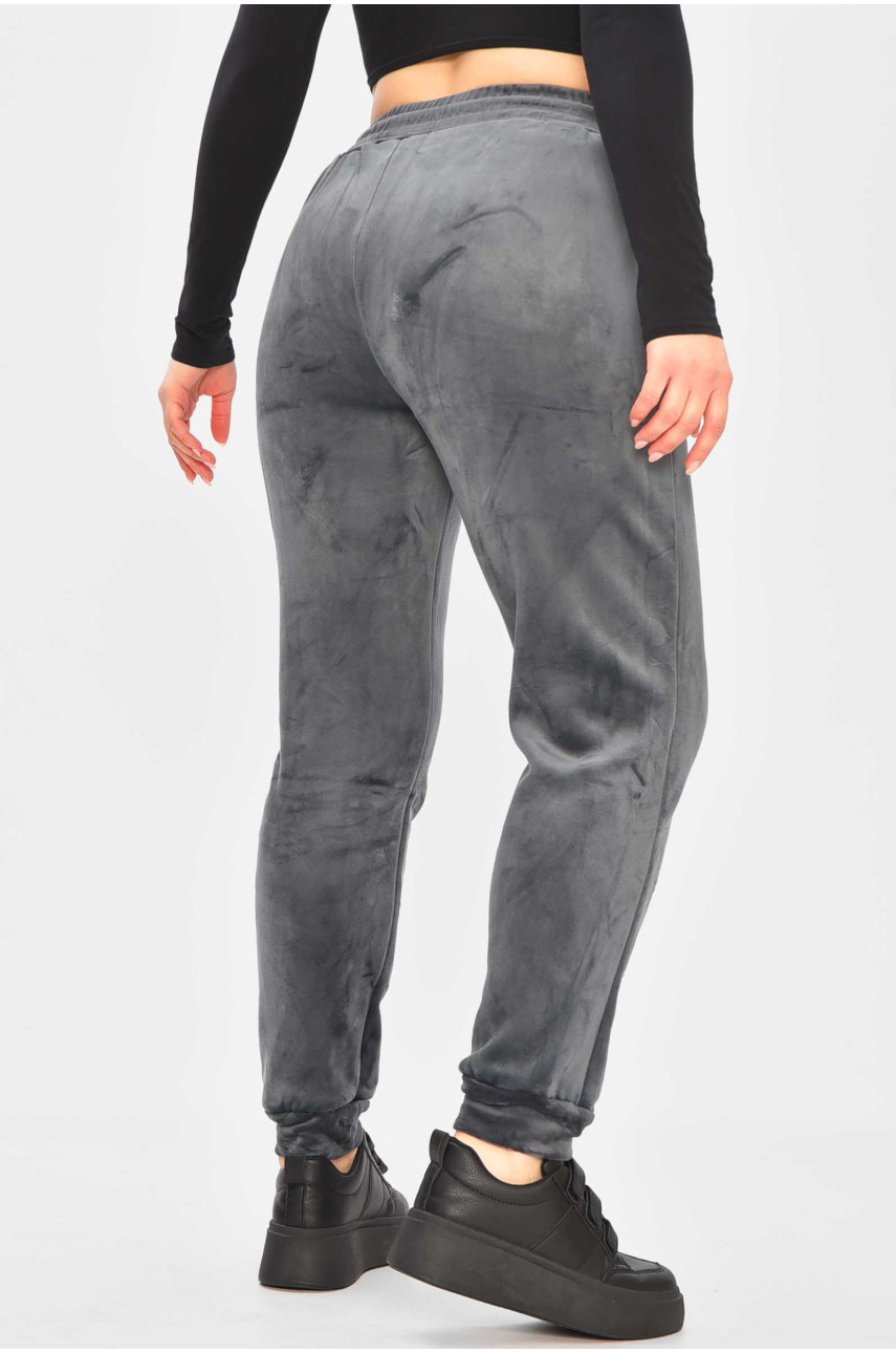 Спортивные штаны женские на искусственном меху тёмно-серого цвета А502 209346