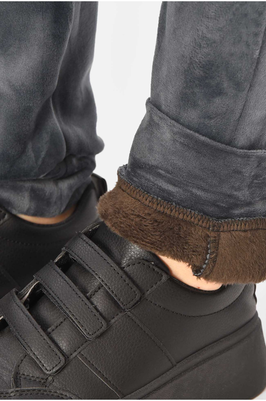 Спортивные штаны женские на искусственном меху тёмно-серого цвета А502 209346