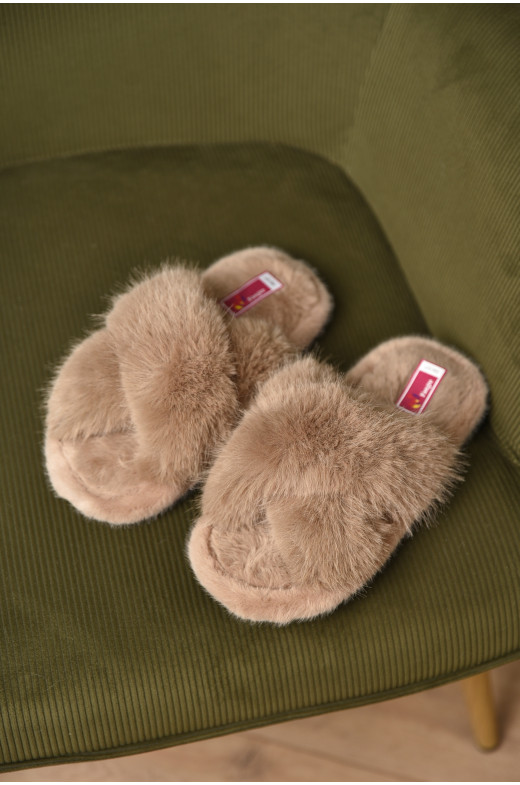 Тапочки домашние женские меховые бежевого цвета А8136 209352