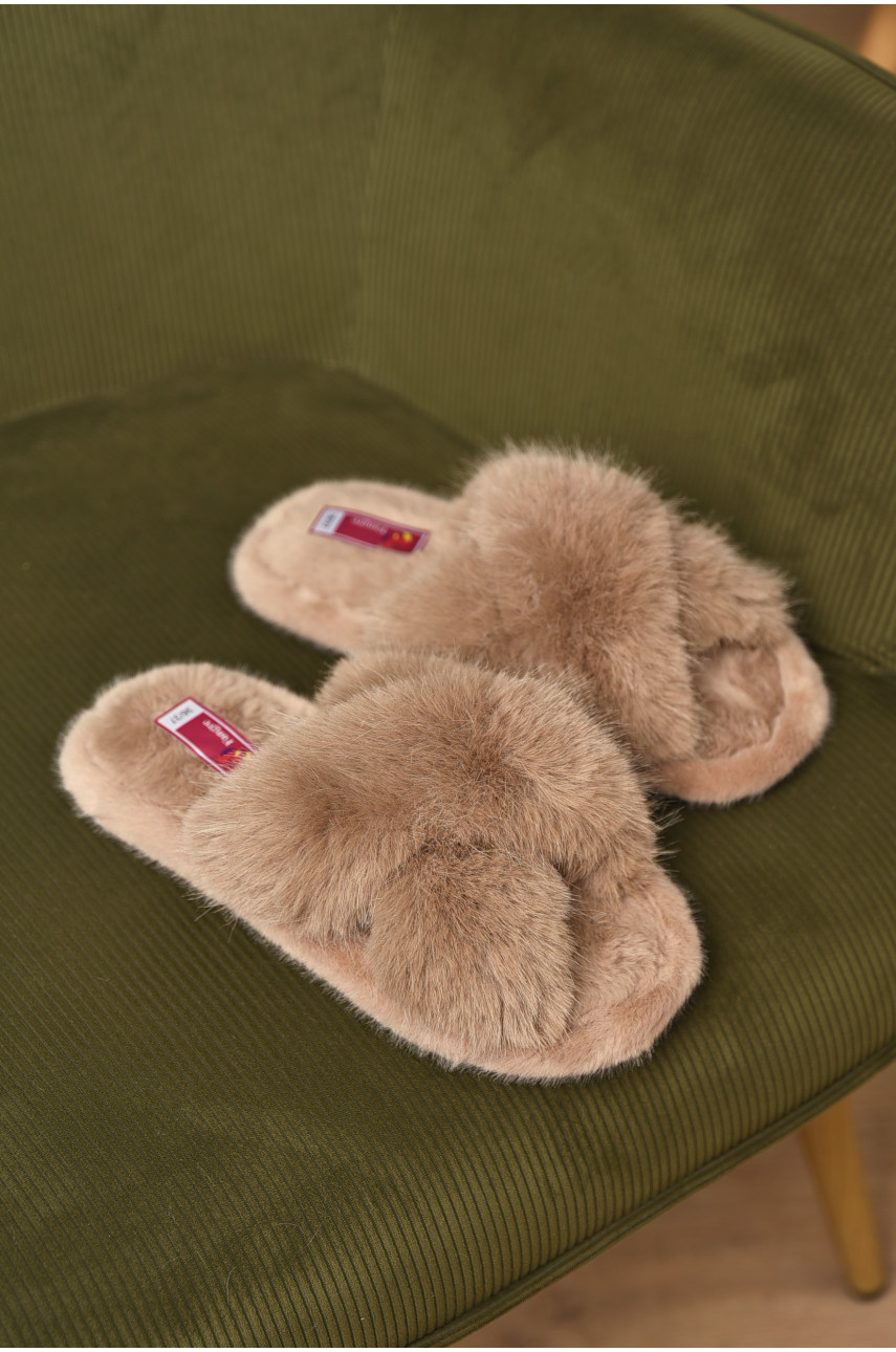 Капці домашні жіночі хутряні бежевого кольору А8136 209352