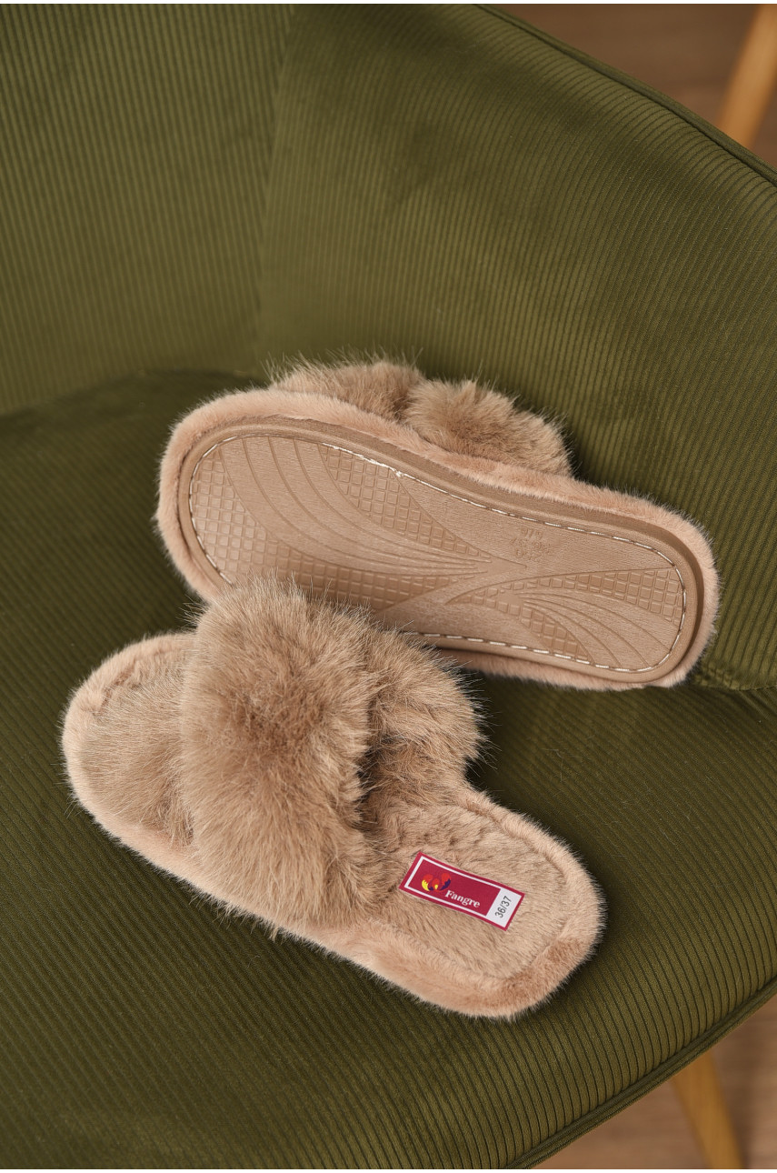 Капці домашні жіночі хутряні бежевого кольору А8136 209352