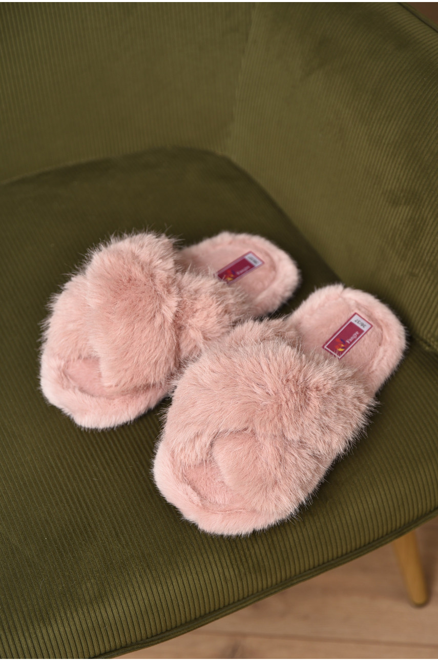 Капці домашні жіночі хутряні пудрового кольору А8136 209354