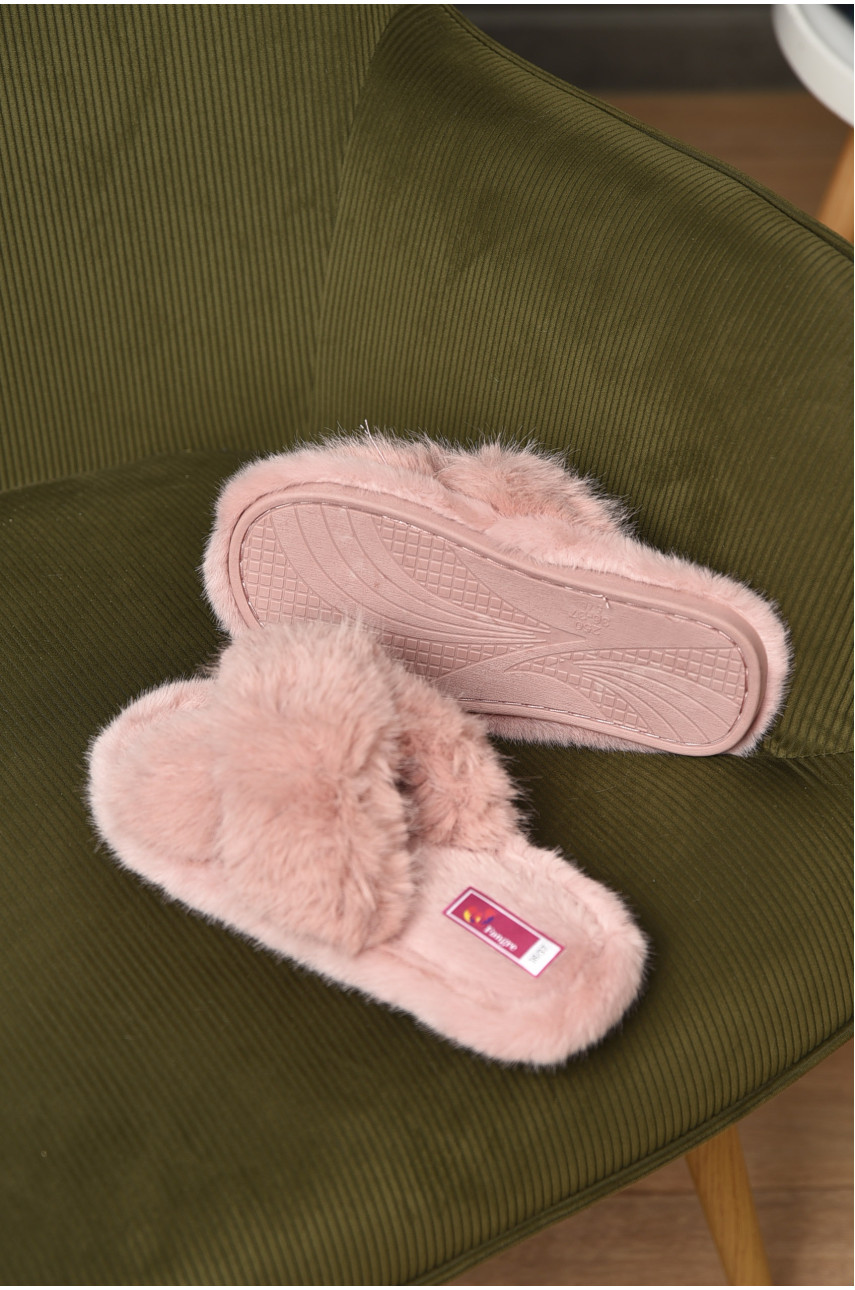 Капці домашні жіночі хутряні пудрового кольору А8136 209354 Капці домашні жіночі хутряні пудрового кольору А8136 209354