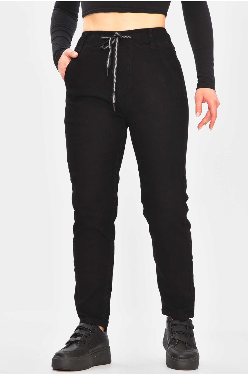 Джинсы женские на флисе черного цвета 850-5 209357