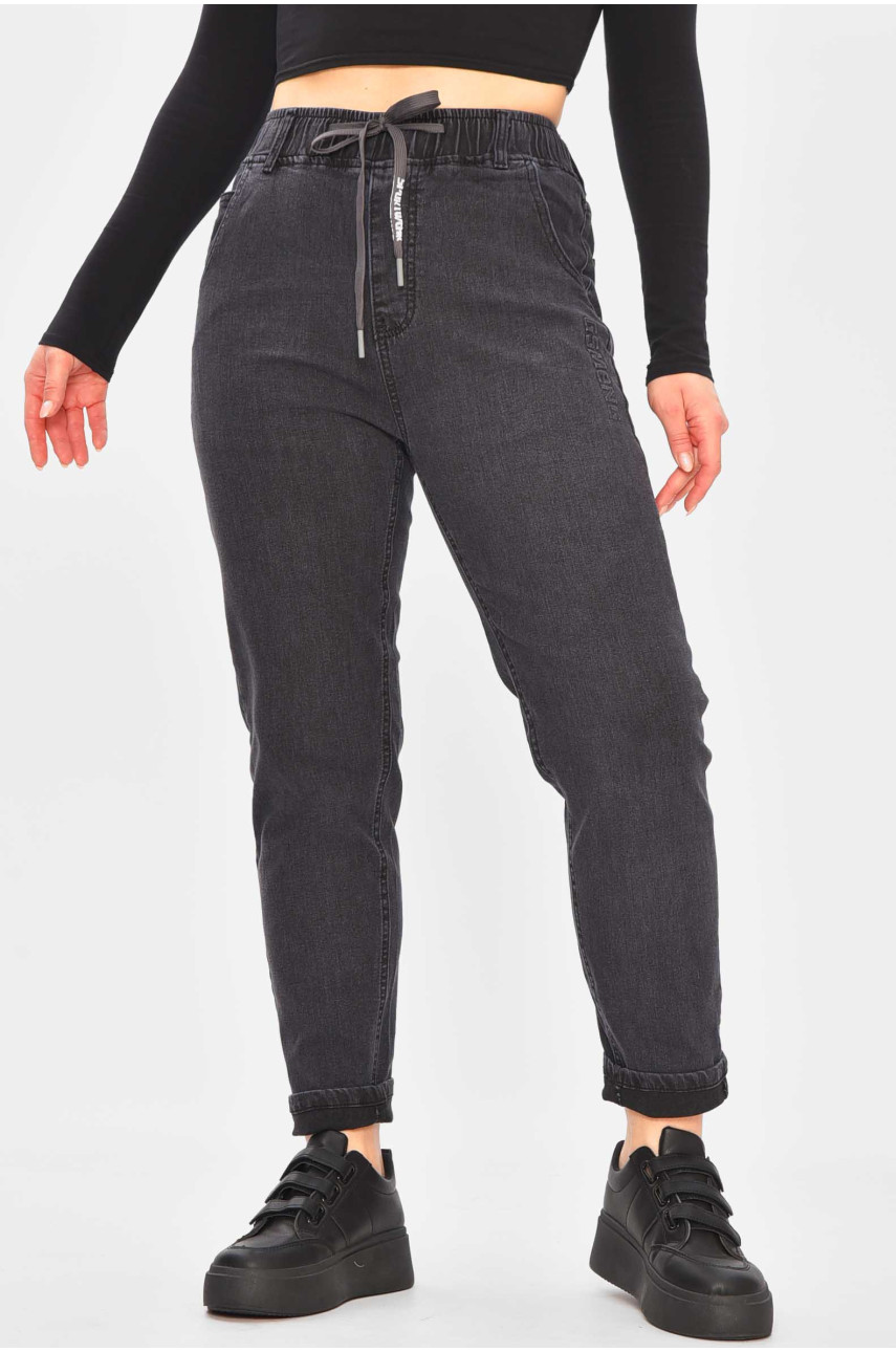 Джинсы женские на флисе тёмно-серого цвета 850-5 209358