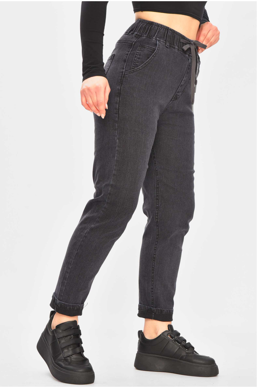 Джинсы женские на флисе тёмно-серого цвета 850-5 209358