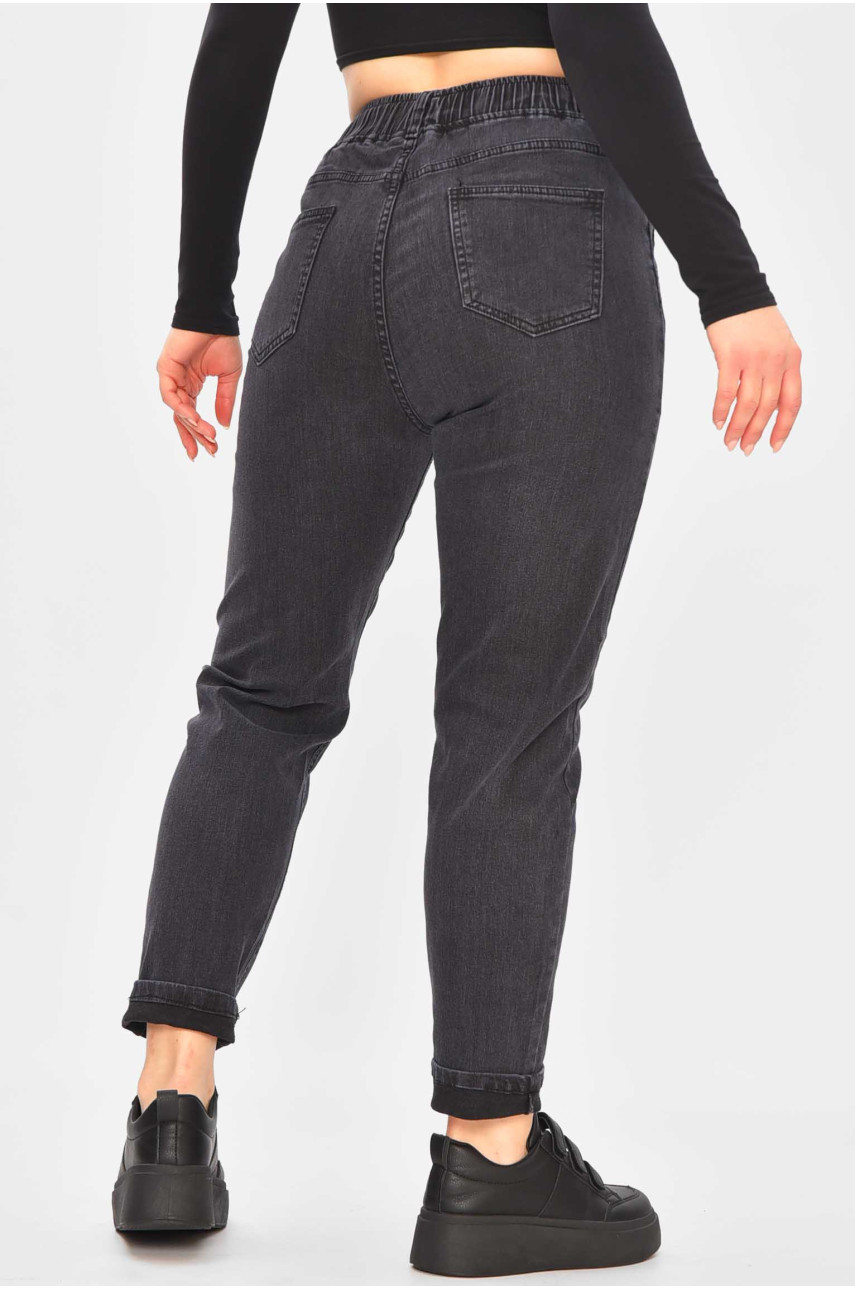 Джинсы женские на флисе тёмно-серого цвета 850-5 209358
