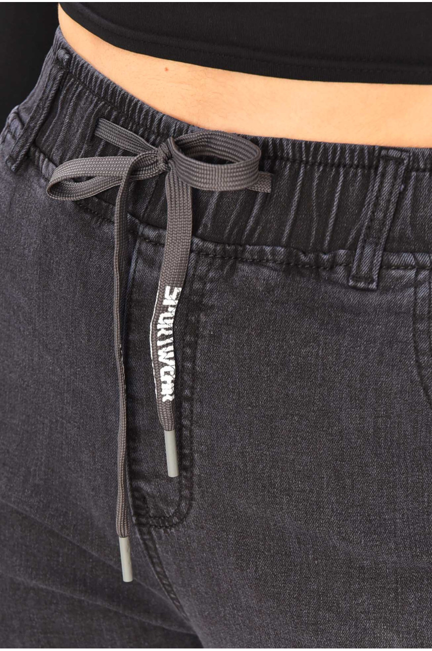 Джинсы женские на флисе тёмно-серого цвета 850-5 209358