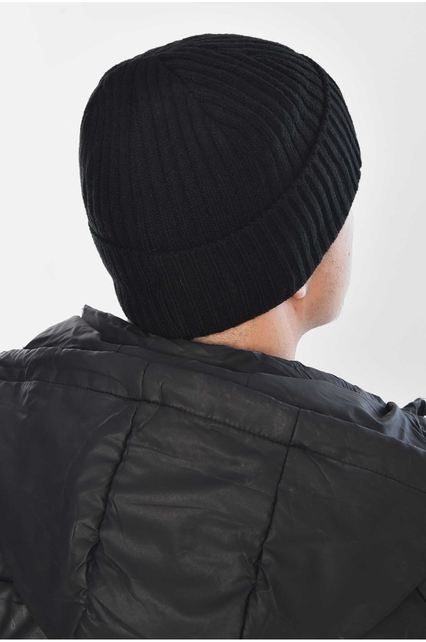 Шапка мужская с подворотом на флисе черного цвета 209363