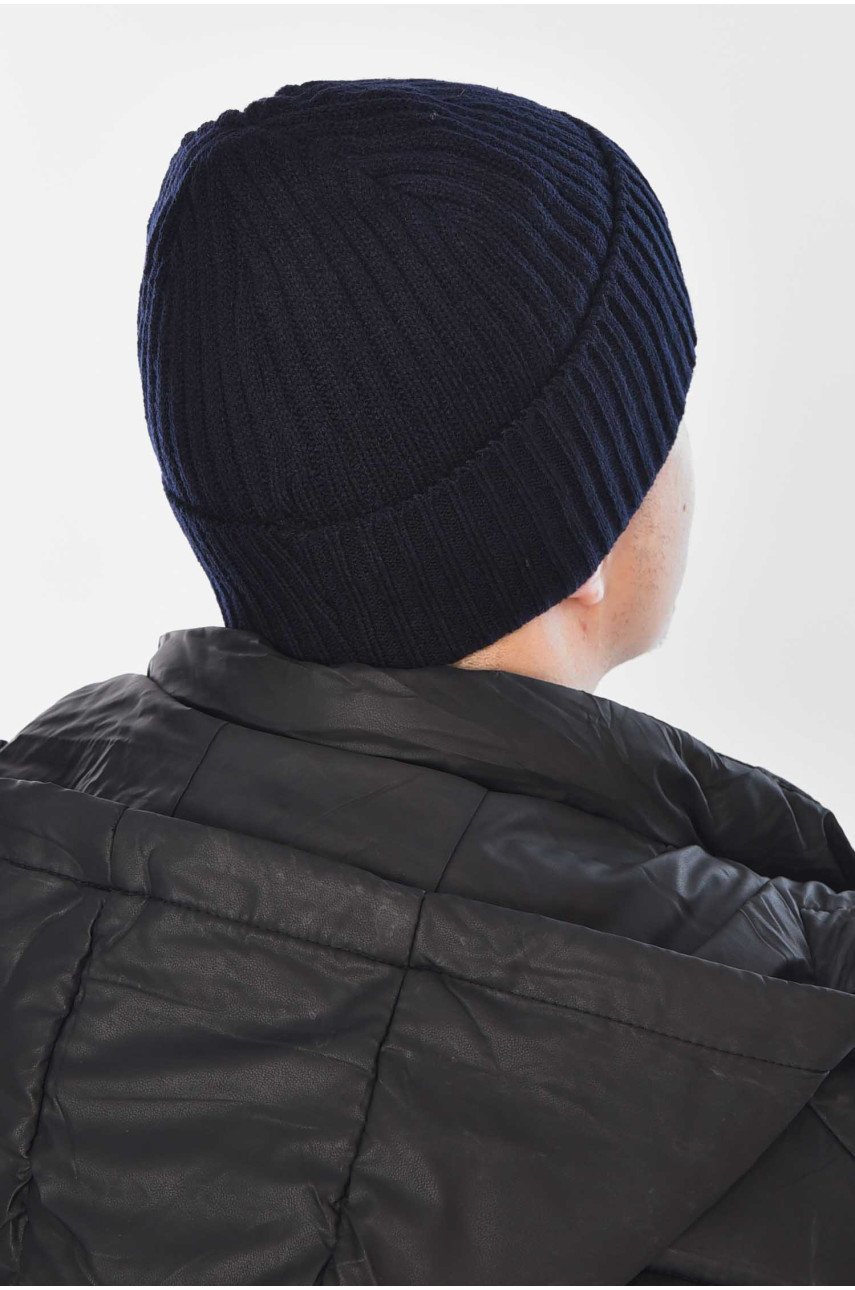 Шапка мужская с подворотом на флисе тёмно-синего цвета 209364