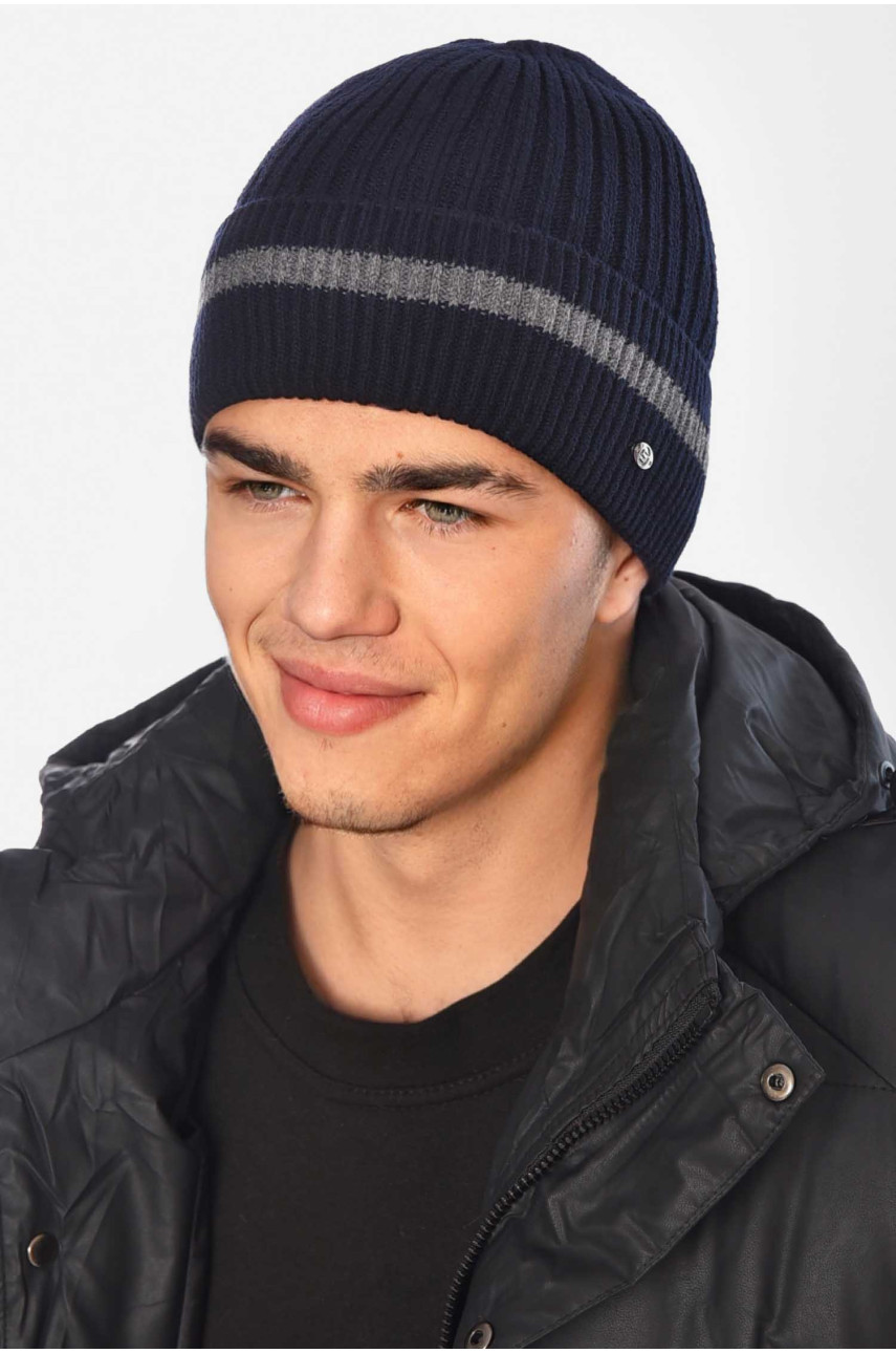 Шапка мужская на флисе тёмно-синего цвета 209366