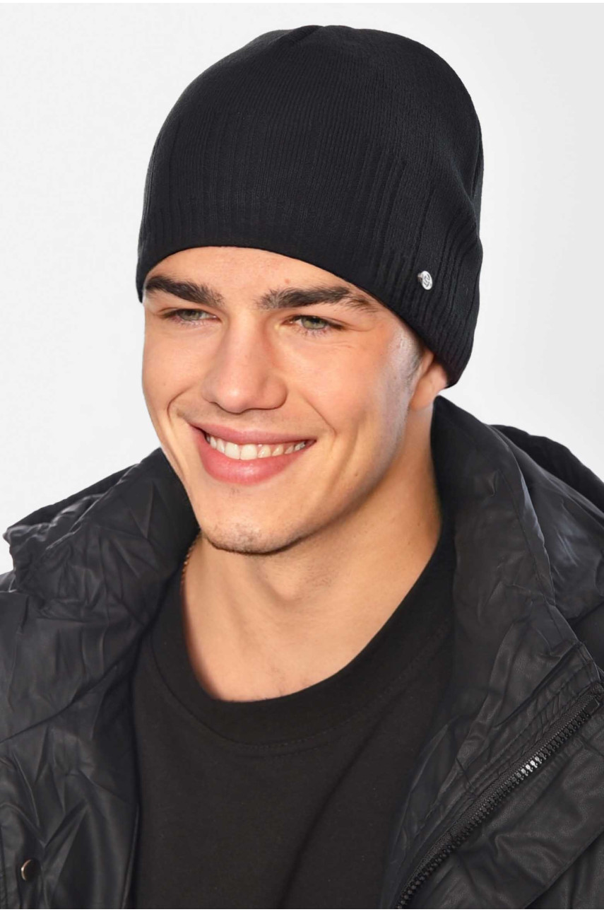 Шапка мужская на флисе черного цвета 209367