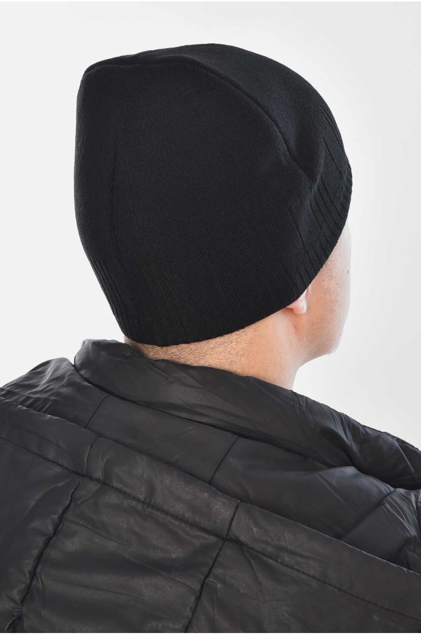 Шапка мужская на флисе черного цвета 209367