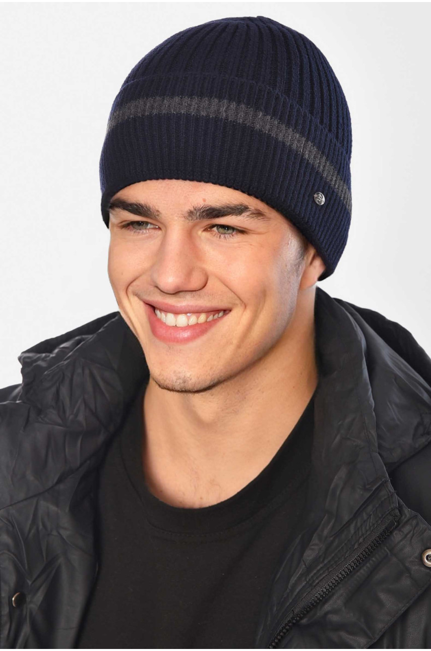 Шапка мужская на флисе тёмно-синего цвета 209371