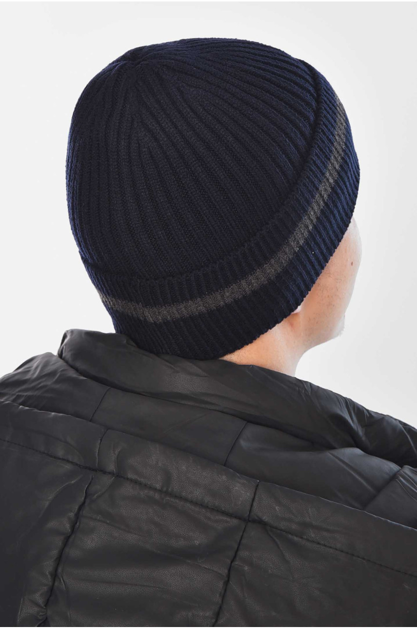 Шапка мужская на флисе тёмно-синего цвета 209371