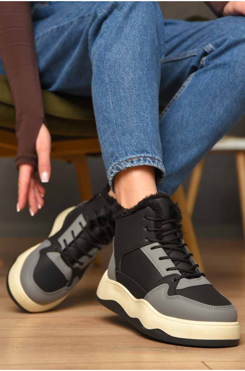 Кросівки зимові жіночі чорно-сірого кольору К960 209382