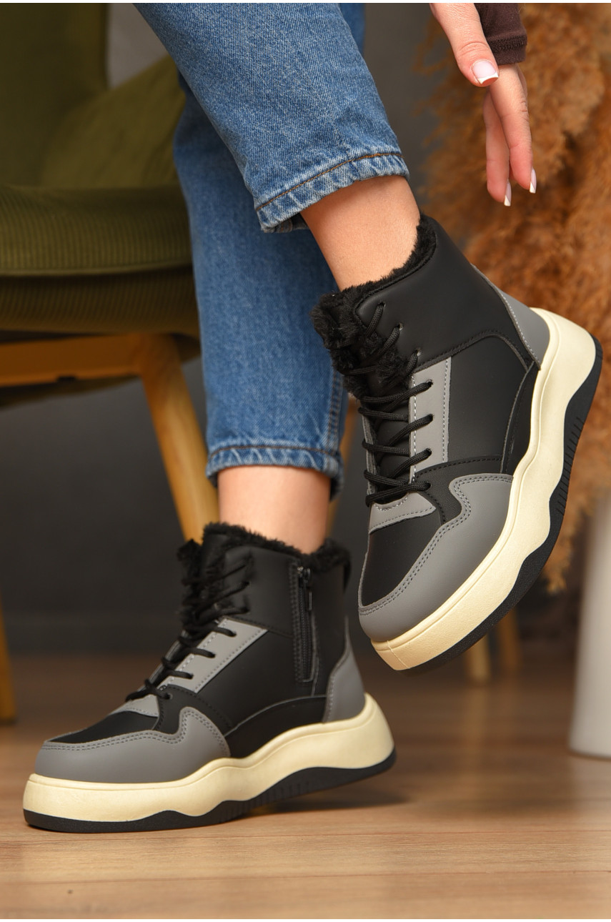 Кросівки зимові жіночі чорно-сірого кольору К960 209382