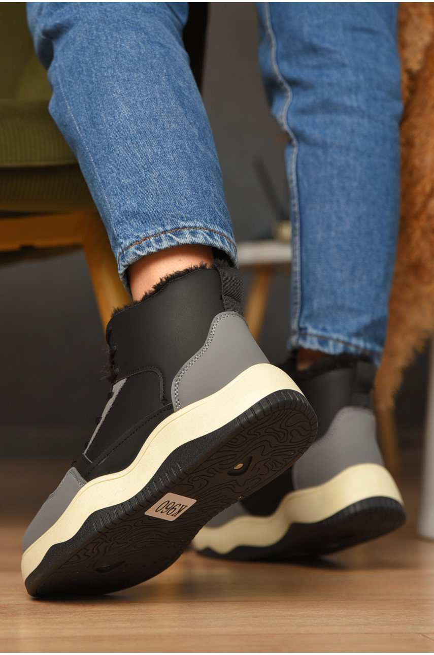 Кросівки зимові жіночі чорно-сірого кольору К960 209382