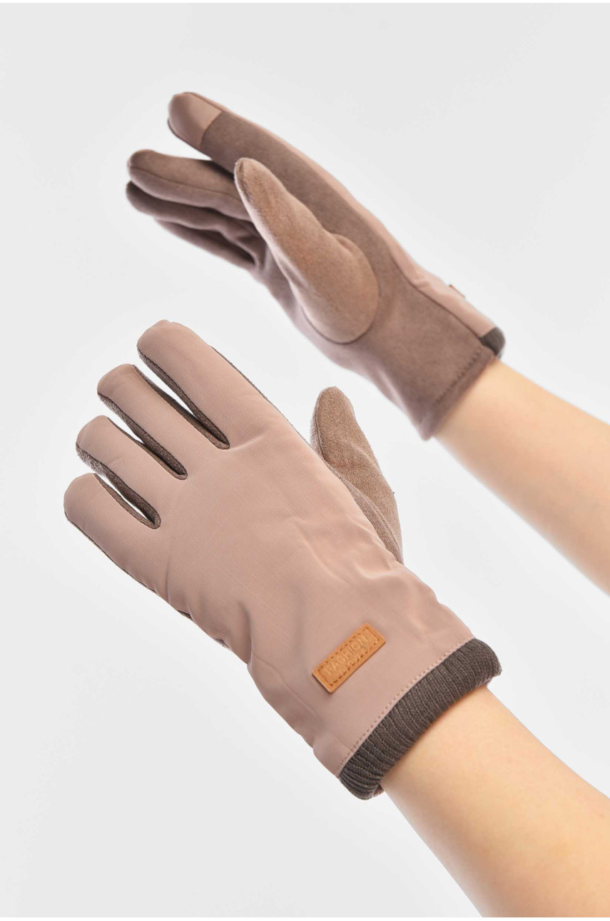 Рукавички жіночі на єврохутрі сенсорні бежевого кольору 204 209384