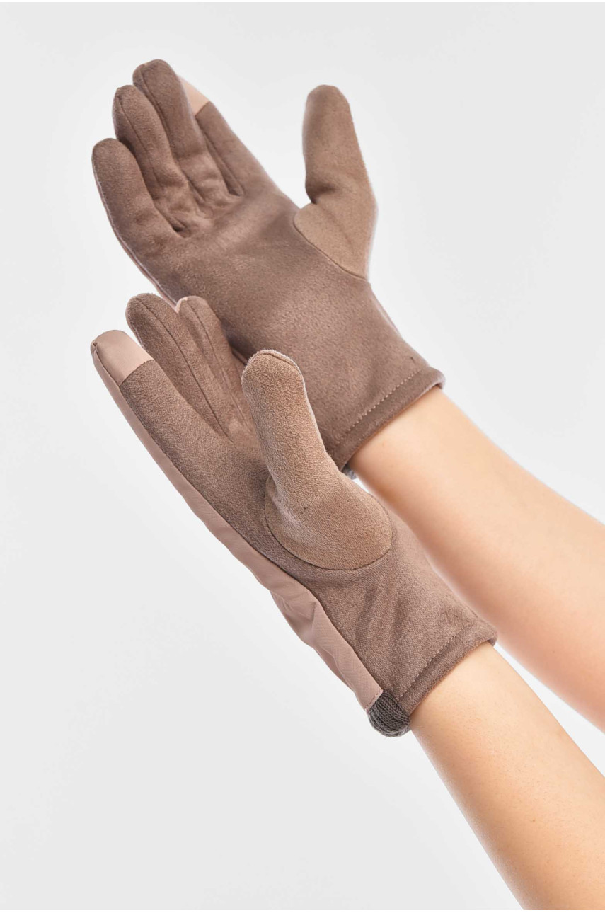 Рукавички жіночі на єврохутрі сенсорні бежевого кольору 204 209384