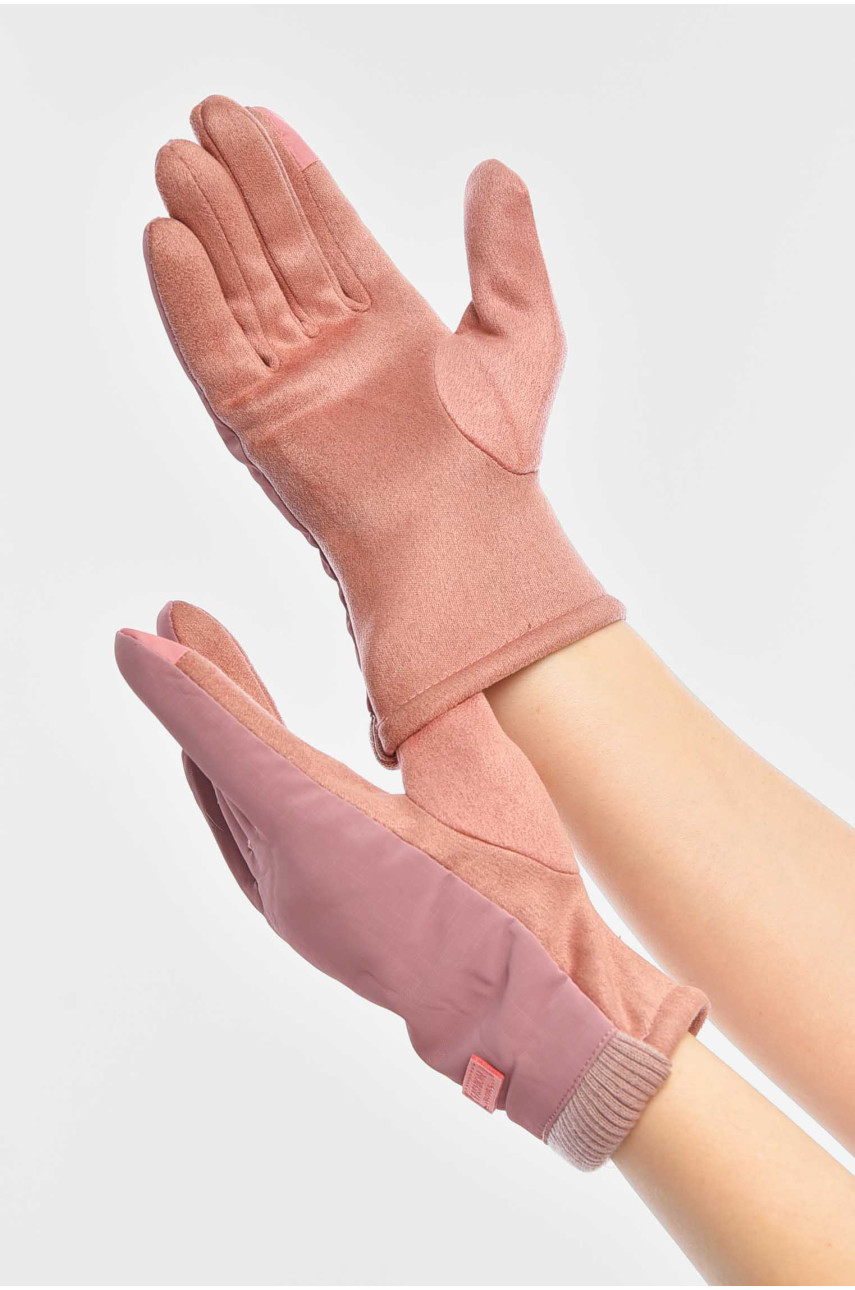 Рукавички жіночі на єврохутрі сенсорні рожевого кольору 204 209385