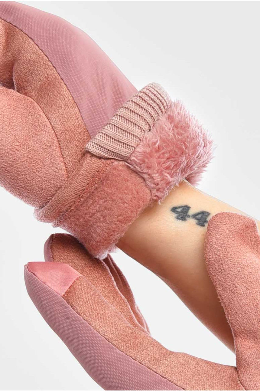 Рукавички жіночі на єврохутрі сенсорні рожевого кольору 204 209385