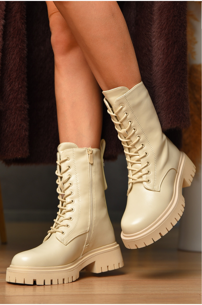 Ботинки женские зимние светло-бежевого цвета В1526-1 209421