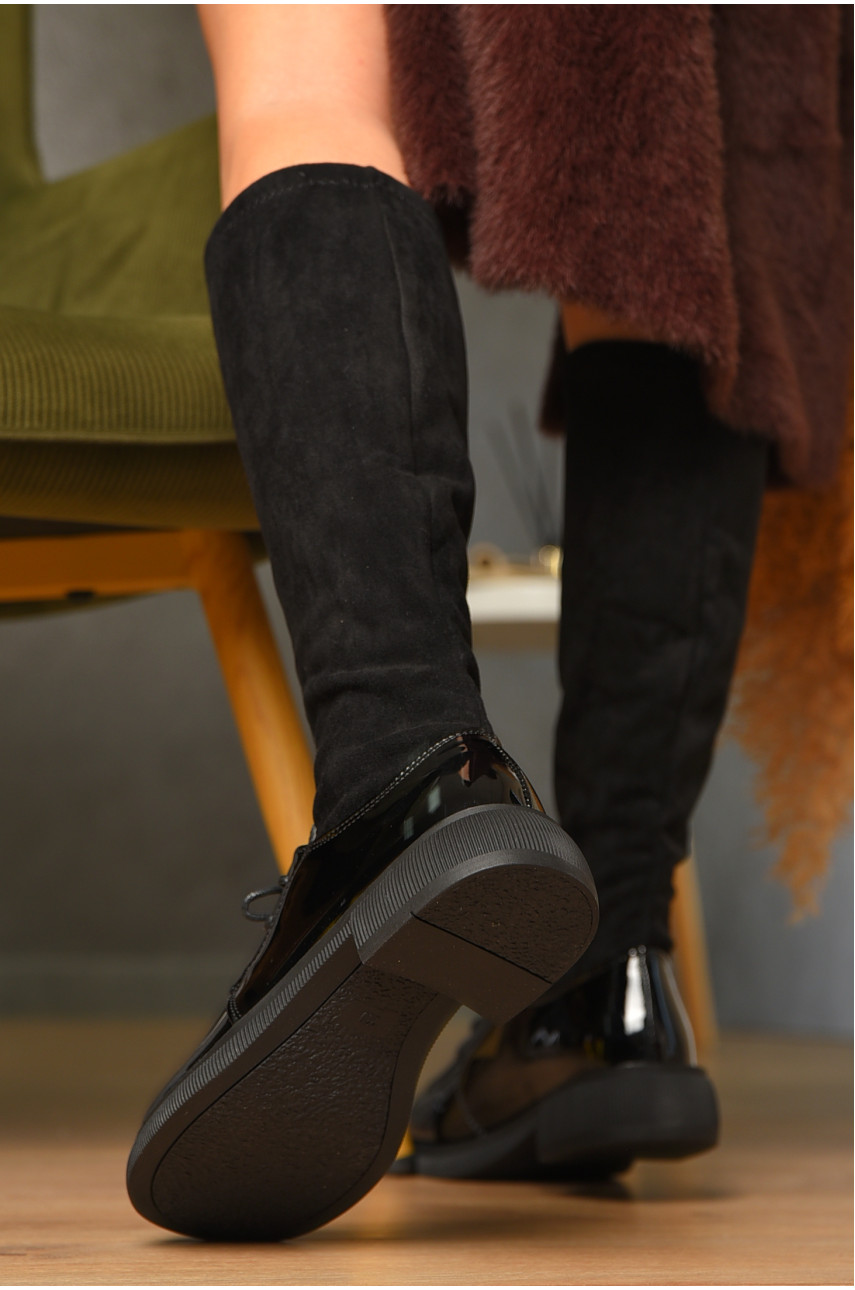 Чоботи жіночі демісезонні чорного кольору на флісі 77-111 209440