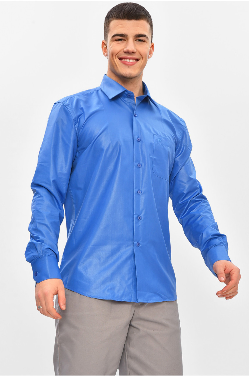 Рубашка мужская однотонная синего цвета M1083 209443