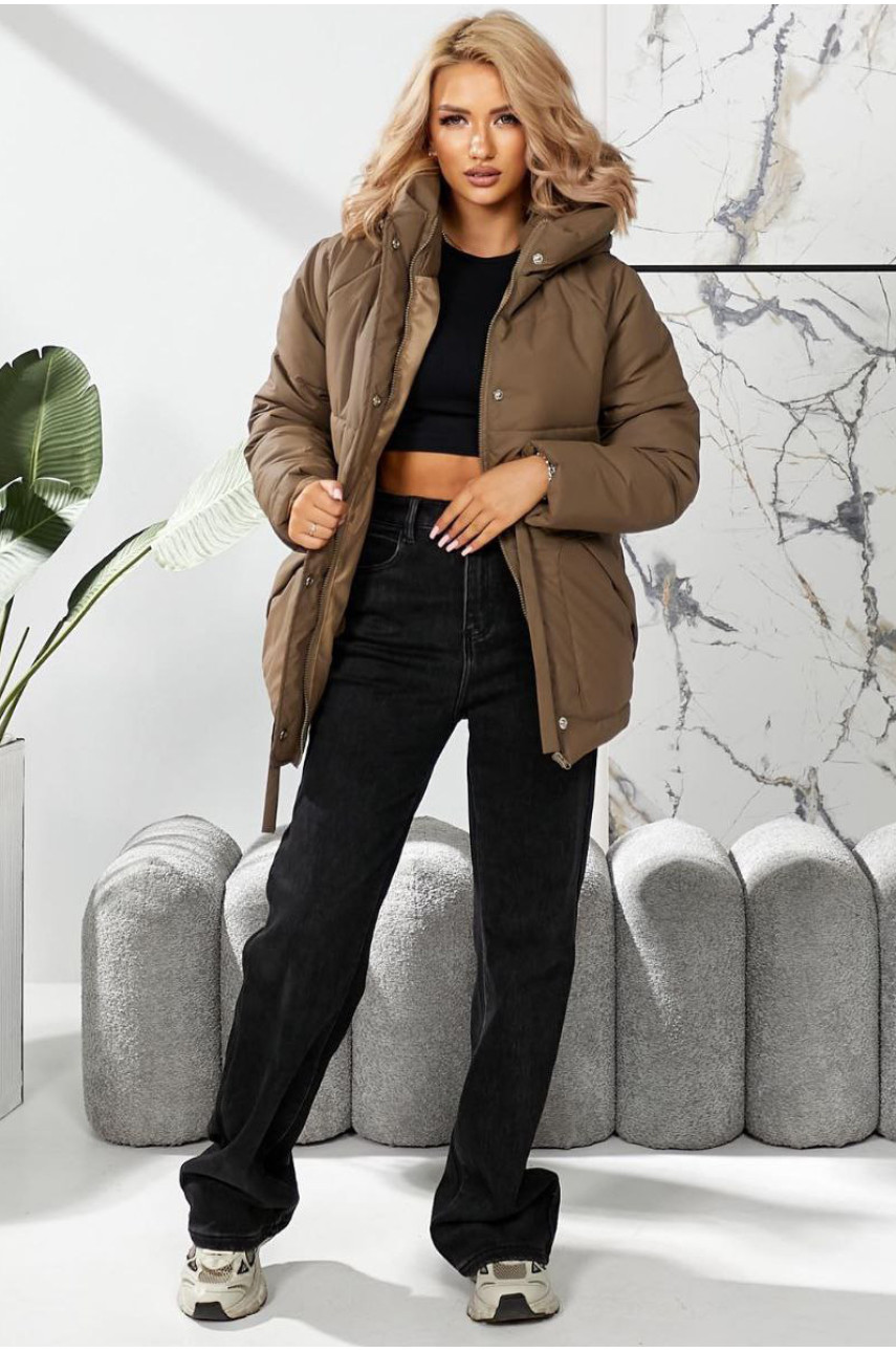 Куртка жіноча демісезонна коричнивого кольору 292 209449 Куртка жіноча демісезонна коричнивого кольору 292 209449