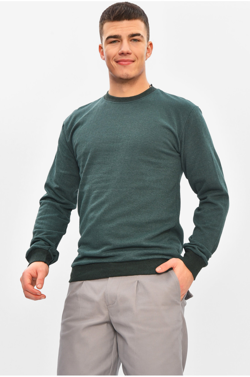 Світшот чоловічий однотонний на флісі темно-зеленого кольору 112 209450