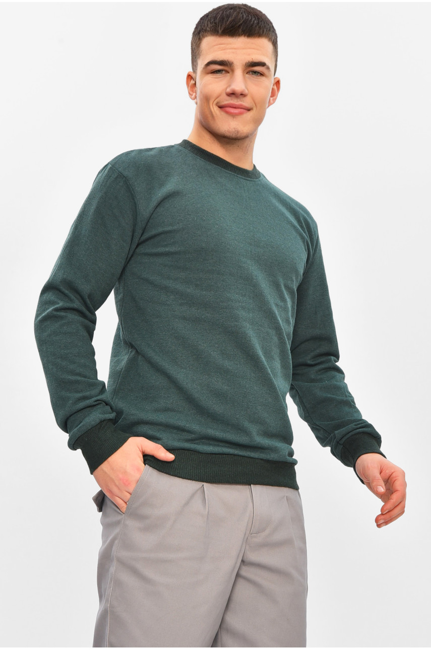 Світшот чоловічий однотонний на флісі темно-зеленого кольору 112 209450