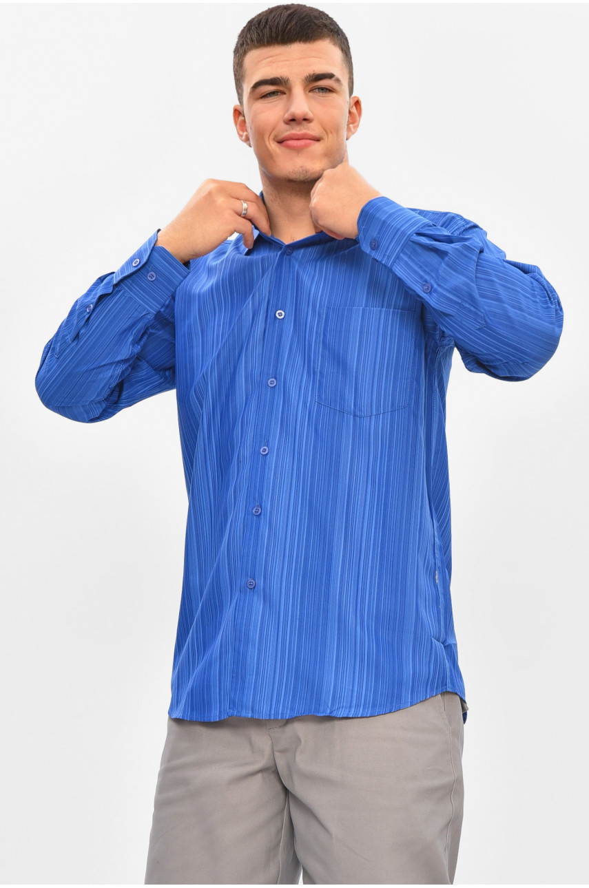 Сорочка чоловіча однотонна синього кольору BTT558 209469