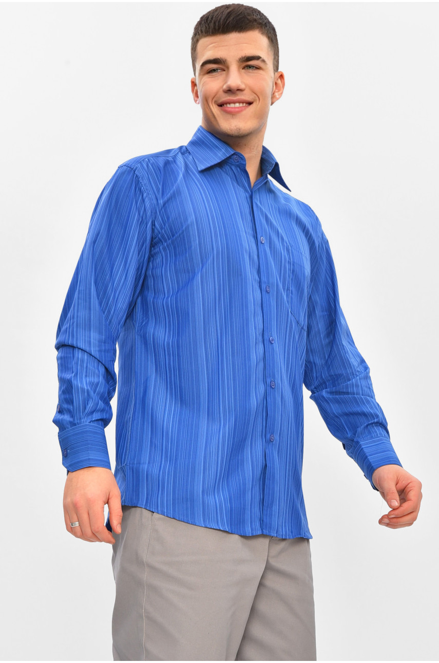 Сорочка чоловіча однотонна синього кольору BTT558 209469