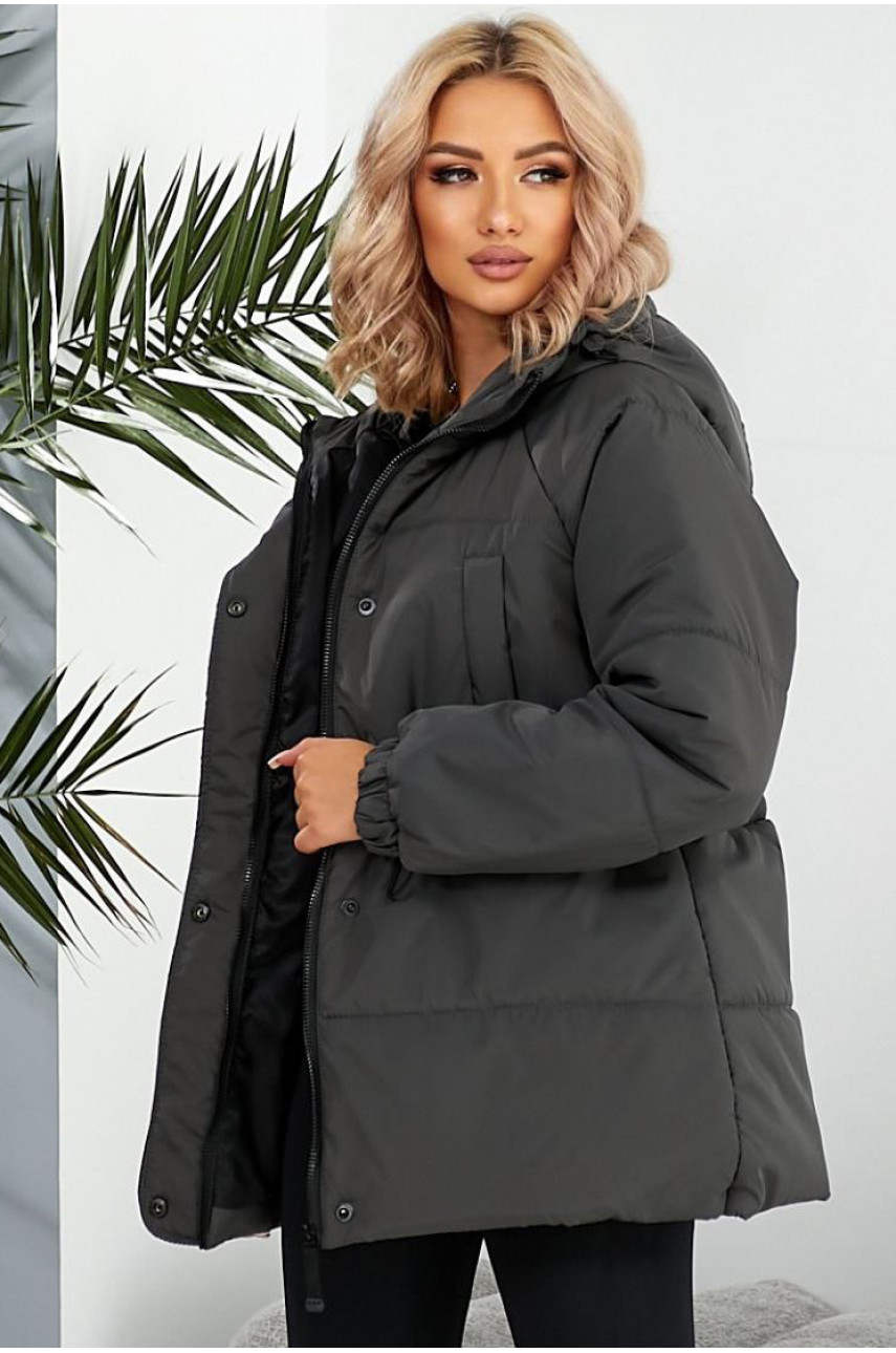 Куртка жіноча демісезонна графітового кольору 293 209483 Куртка жіноча демісезонна графітового кольору 293 209483