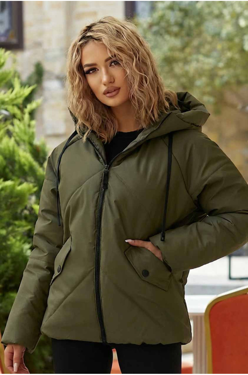 Куртка жіноча демісезонна  кольору хакі 295 209493