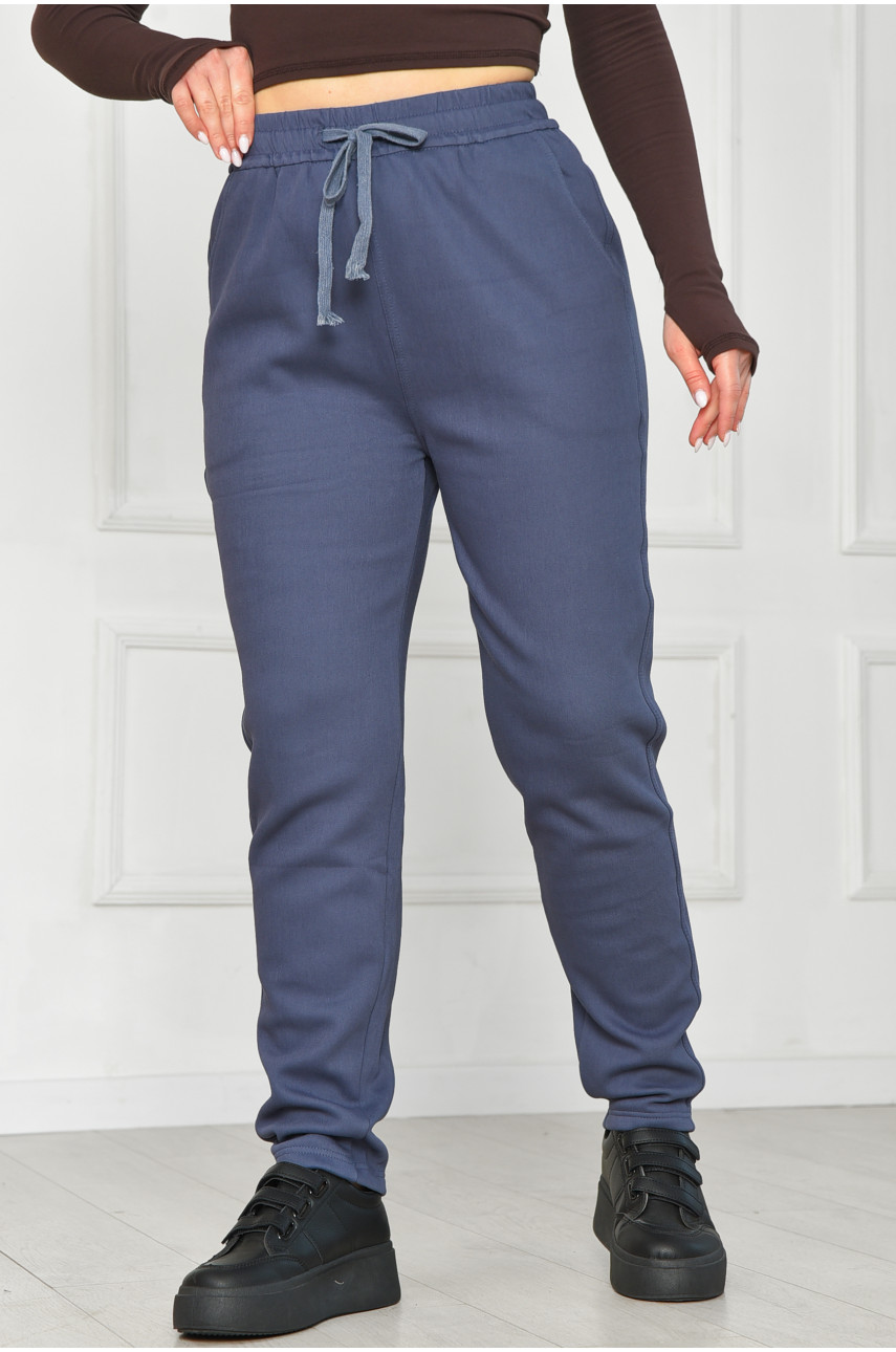 Штани жіночі однотонні на флісі синього кольору А4075-2 209568