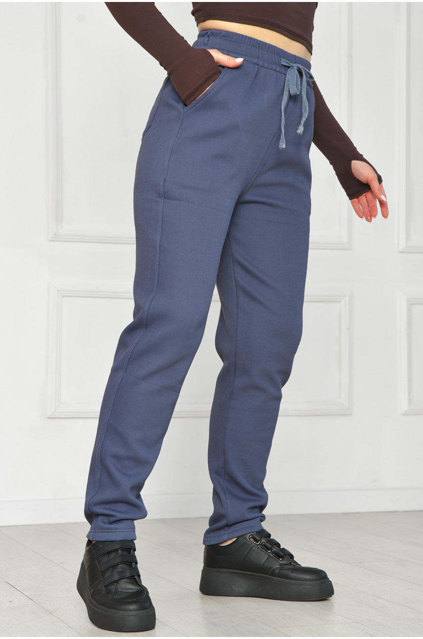 Штани жіночі однотонні на флісі синього кольору А4075-2 209568
