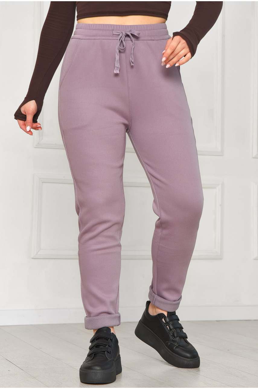 Штани жіночі однотонні на флісі бузкового кольору А4075-2 209571