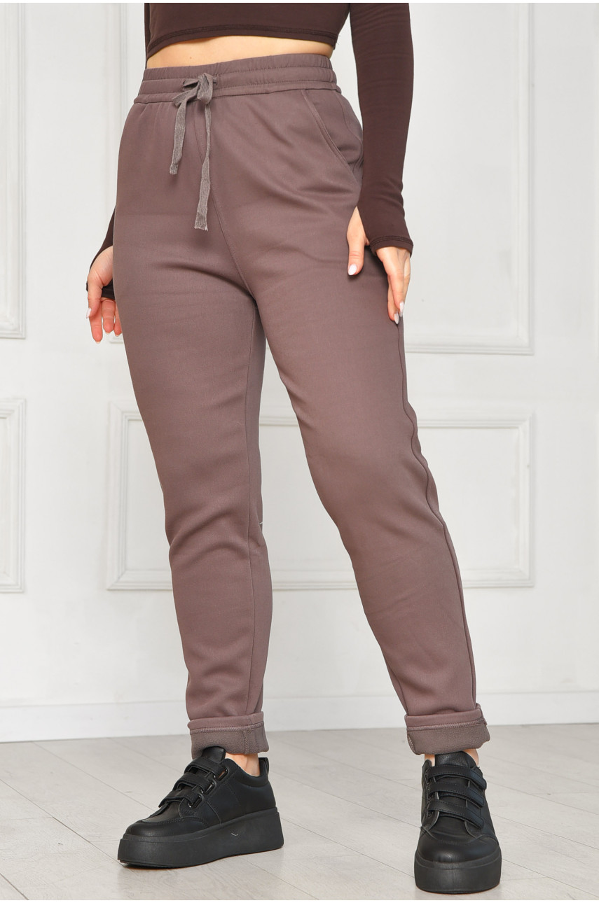 Штани жіночі однотонні на флісі темно-бузкового кольору А4075-2 209572
