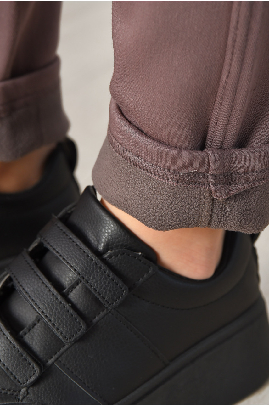 Штани жіночі однотонні на флісі темно-бузкового кольору А4075-2 209572 Штани жіночі однотонні на флісі темно-бузкового кольору А4075-2 209572