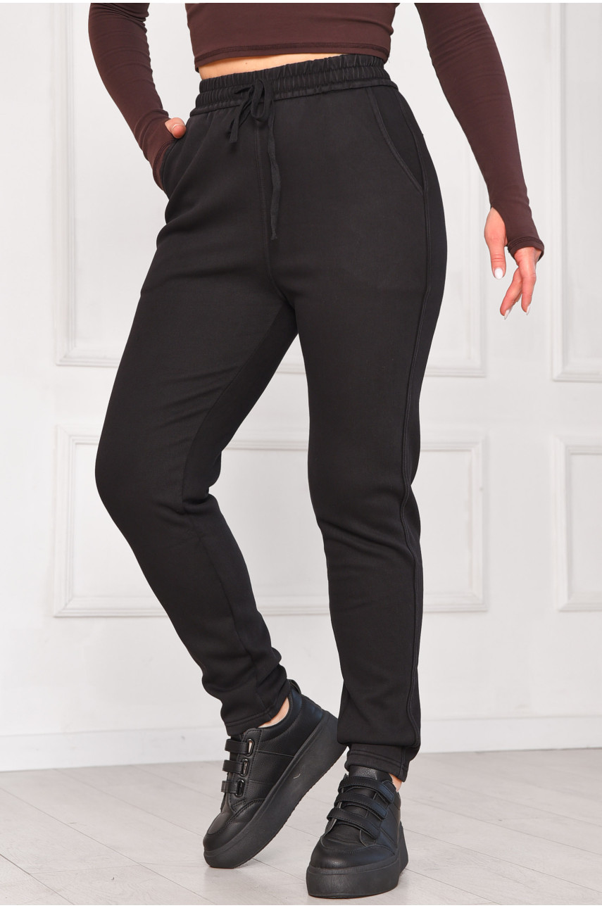 Штани жіночі однотонні на флісі чорного кольору А4075-2 209573