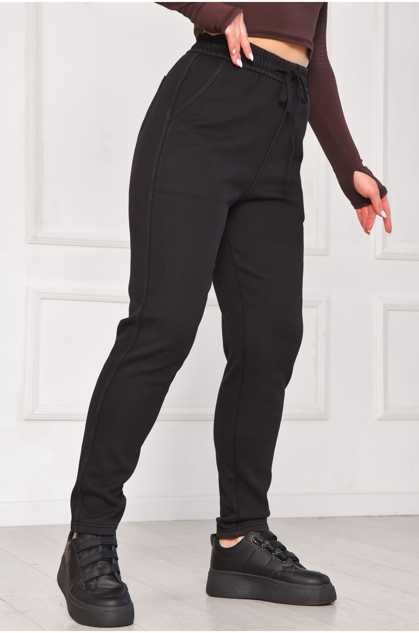 Штани жіночі однотонні на флісі чорного кольору А4075-2 209573